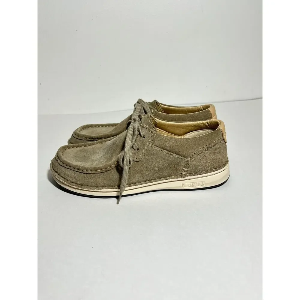 Birkenstock Women's LN Taupe Suede Leather Pasadena Lace Up Shoe Flat 37 6-6.5